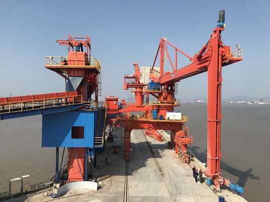 Cement Handling, Transfer, Storage and Transportation Project for Wenzhou Hongshun.  2 sets X 600t/h Rail Mobile Screw Ship Unloading Equipment